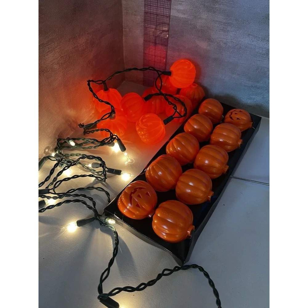 HALLOWEEN 20 Flashing Plastic PUMPKINS Jack O Lantern Electric String Lights Set